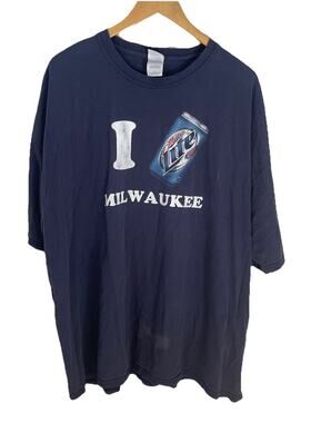 VTG 90s I Love Miller Lite Milwaukee T-shirt Blue 3XL Sports Party Beer